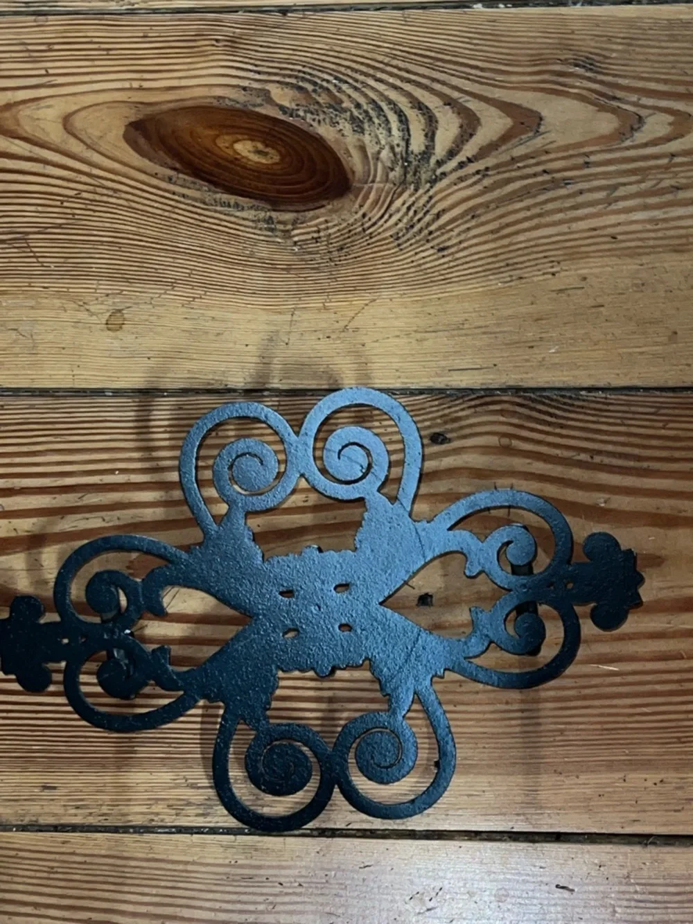 Vintage Farmhouse Ornate Black Cast Iron Coat Wall 3 Hook Rack 15”